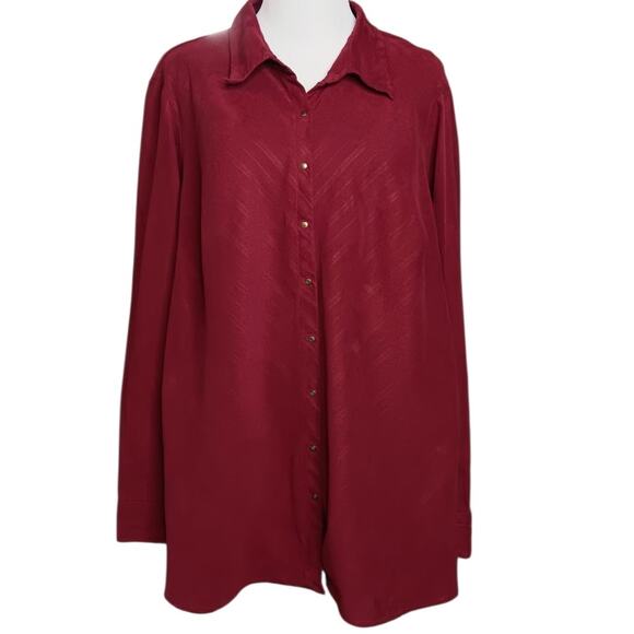 GLORIA VANDERBILT 2X Light Faux Suede Top Blouse Shirt Bronze Snaps Western Red - Picture 9 of 11